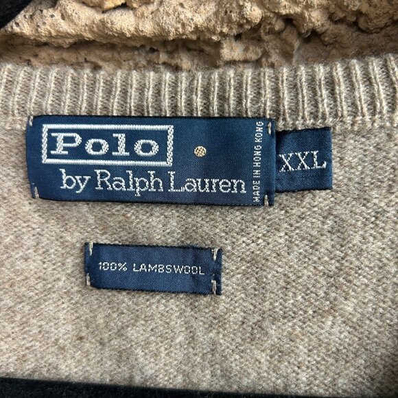 Polo by Ralph Lauren Vintage Tan 100% Lambswool Sweater Vest Size XXL - Picture 2 of 5